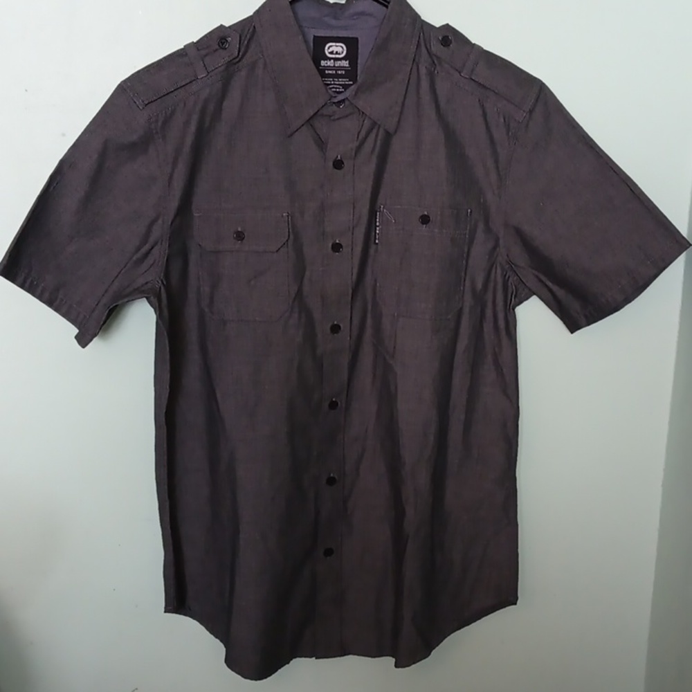 Ecko Unltd Men Black Chambray Shirt Medium